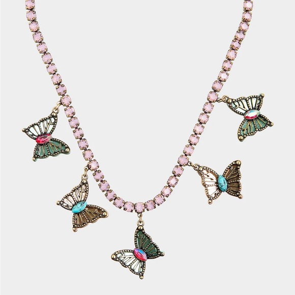 Betsey Johnson Boho Butterfly Bib Tennis Collar Necklace - Picture 2 of 9